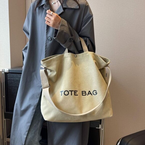 Canvas Tote Bag Large Capacity Retro Handbag Shoulder Purse for Work Travel - Picture 2 of 6